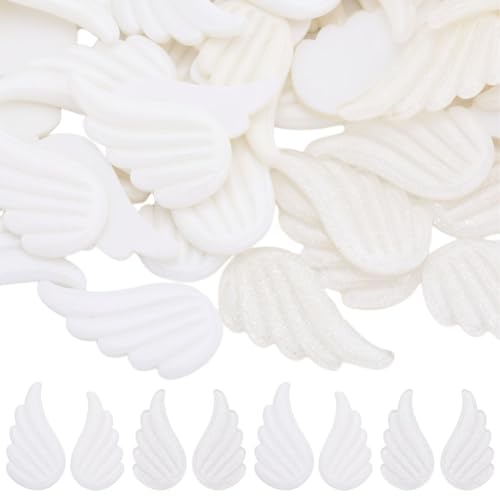 SUNNYCLUE 1 Box 30 works White Angel Wing Charms Christmas Resin Cabochon Mini Fairy Beads Scrapbooking Embellishments Flatbacks Cabcohons for Jewellery Making Cell Phone Case Valentine's Day Decor