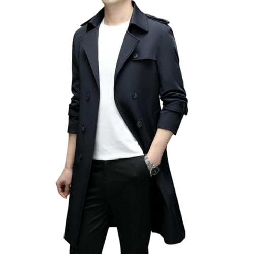Trench bleu marine homme long veste coupe-vent style classique affaires L