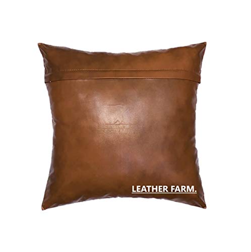 Thick Genuine Leather Pillow Cover Tan Decorative For Couch Throw Pillow Case Tan Leather Cushion Cover Solid Color (18''X18'') #TOP1