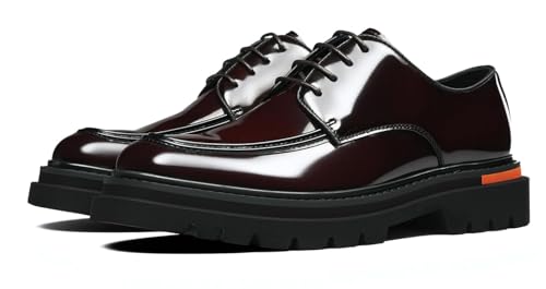 Santimon Men's Formal Dress Shoes Chunky Moc Toe Oxfords - Glossy Genuine Leather Platform Lace-Up Derby for Business Casual Prom Wedding