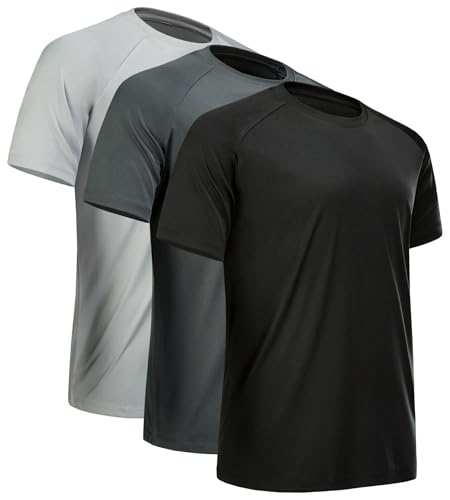 miijoory 3 Piezas Camiseta Deporte Hombre, Camisetas Manga Corta Hombre, Secado Rápido Respirable para Running Gimnasio Fitness(XXL,Negro, Gris Oscuro, Gris Claro)
