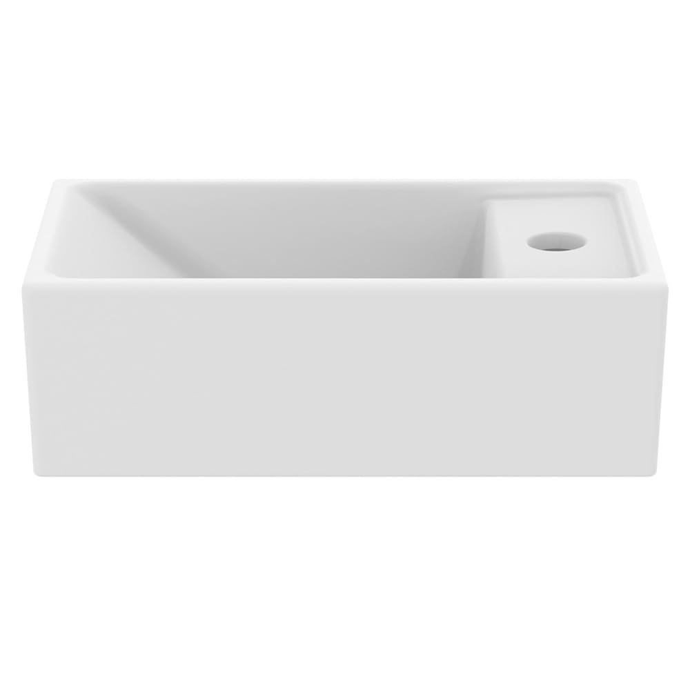 Ideal Standard I.LIFE TEMPO, Lave-mains pour Salle de bain ou Toilettes, 37 x 21 x 11 cm, Fixation Mur ou Meuble Ilife, Céramique, Percé à Droite, Trop-Plein, Blanc, E211201