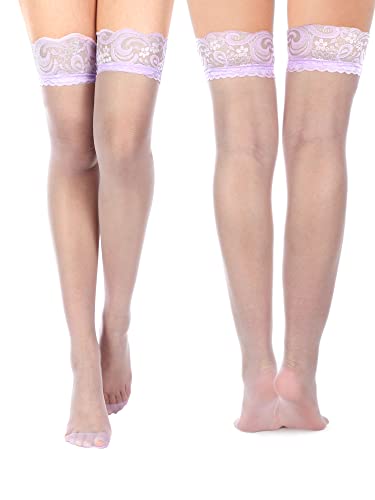 Image of Geyoga Women's Lace Thigh High Stockings over The Knee Stockings for Women Sheer Thigh High with Lace Top