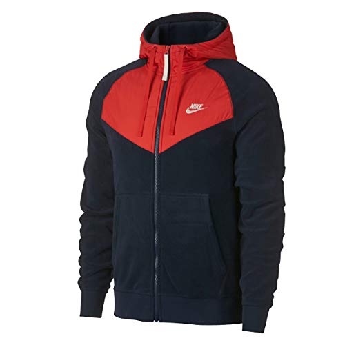 Nike Men's Sportswear Full Zip Hoodie Obsidian/Habanero Red/Sail Size XX-Large