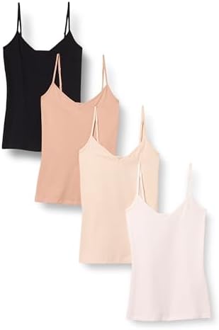 Amazon Essentials Women's Slim-Fit Knit V-Neck Layering Cami (Available in Plus Size), Pack of 4