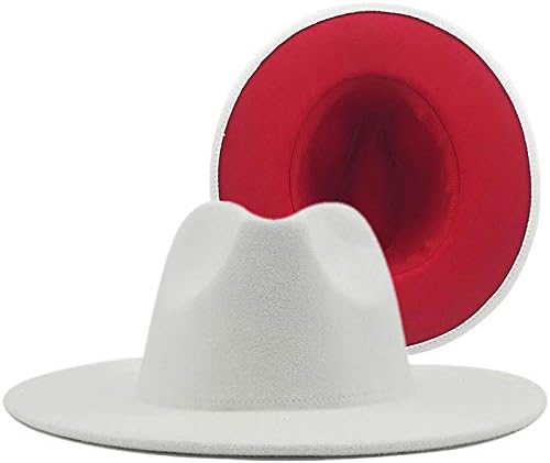 REVKI Wide Brim Fedora Hats for Women Dress Hats for Men Two Tone Panama Hat with Belt Buckle (White)