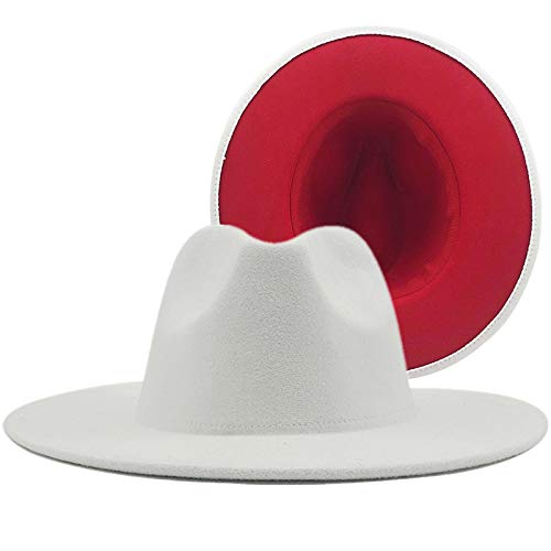 REVKI Wide Brim Fedora Hats for Women Dress Hats for Men Two Tone Panama Hat with Belt Buckle (White)