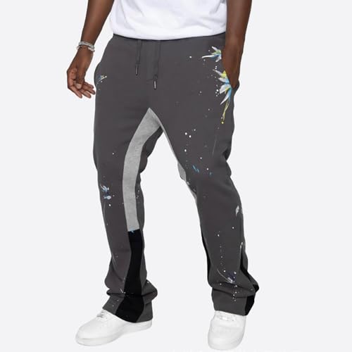 Mens Stacked Flared Jogger Sweatpants Patchwork Casual Y2K Wide Leg Track Pants Hippie Printed Bell Bottom Pants4