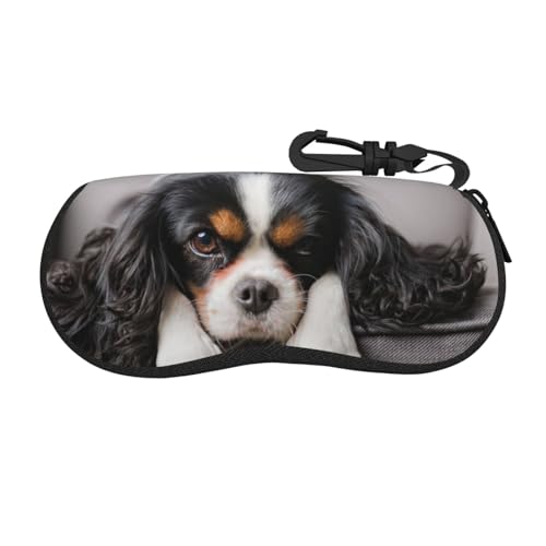 BEEOFICEPENG Glasses Case, Neoprene Portable Sunglasses Case Soft Eyewear Case Zipper Glasses Box, Cavalier King Charles Spaniel Dog
