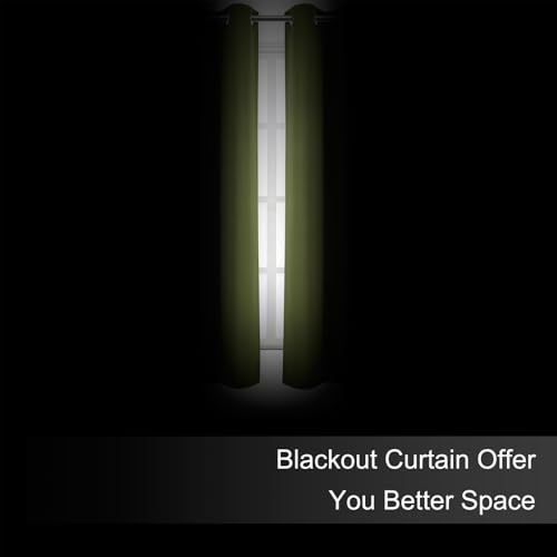 Image of LEMOMO Blackout Curtains 66 x 72 Inch Long Olive Green Curtains Set of 2 Panels Room Darkening Curtains for Bedroom and Living Room