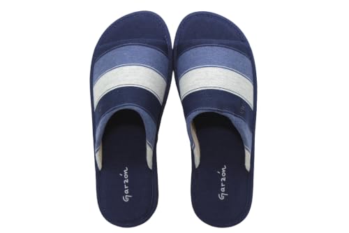 GARZON   Zapatilla de casa especial parquet, puntera abierta, estampado de rayas y suela de goma, para: Hombre color: MARINO talla:45