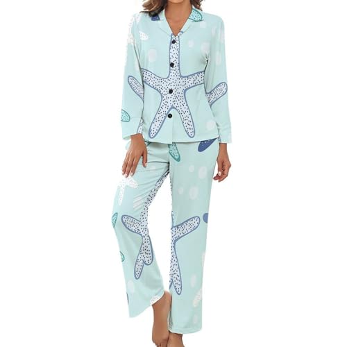 Pyjama femme 2 pièces élégant imprimé étoiles de mer aux finitions soignées