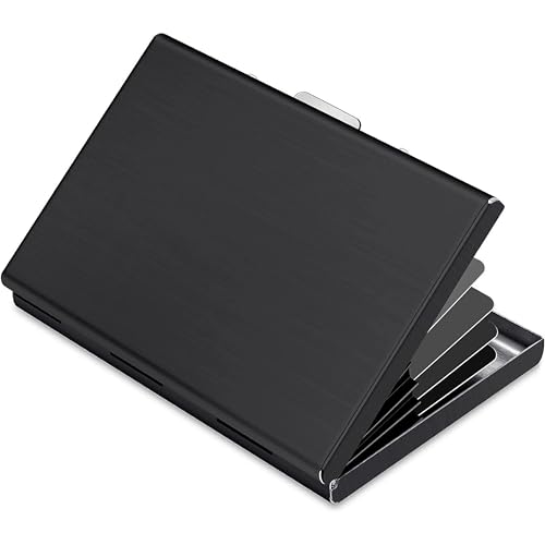 Image of MINI2BUY Metal Card Wallet (Up-to 20 Large Card Slots) RFID Protected Men & Women for Credit | Debit | ATM | Business Cards for Corporate Gift-Easy Click Button Closure (9.5 x 6.6 x 1.9 CM) (Black)