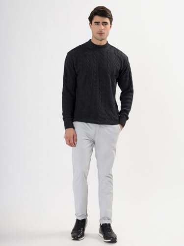 Image of Kvetoo Men's High Neck Cable Knit Sweater | Winter Pullover | Warm Wool Blend |Casual Full Sleeve Sweater for Men | Stylish Ribbed Neck Slim Fit Winterwear