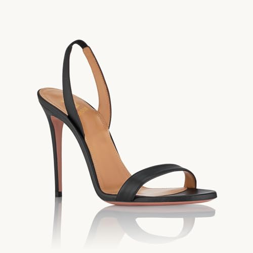 LEHOOR Women Slingback Stiletto Heels Dress Sandals Backless Strappy Heeled Sandal Open Round Toe Formal Sandals 4 Inch High Heel Elastic Ankle Strap Classy Evening Sandals for Wedding Party 4-11 M US4