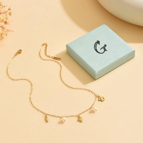 Gweqou Dainty Gold-Plated Daisy Anklet for Women - Waterproof CZ Foot Jewelry with Star and Moon Charms - Image 7