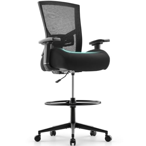 Image of 500lbs Drafting Chair,Big and Tall Office Chair for Standing Desk with Wide Seat,2D Adjustable Lumbar Support,Ergonomic Office Chair with Footrest for Home,Drawing or Counter Height Use