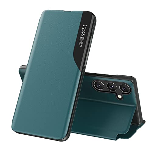 Compatible with Samsung Galaxy A35 5G Case, Clear Smart View Window Case + Flip PU Leather Stand Cover for Women Men Drop Shockproof Protective Cover for Samsung Galaxy A35 5G Blue QH3