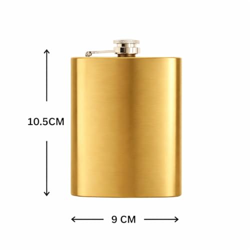 Image of Hip Flask with Peg Messurer Wine Flask Gift Set for Men & Women Stainless Steel (60ML+30ML Peg Messurer + Whiskey Flask) (Golden)