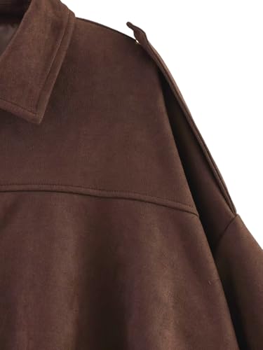 Womens Bomber Jacket Oversized Faux Suede Cropped Coat Batwing Sleeve Trendy Fall Zip Up Motorcycle Outerwear4