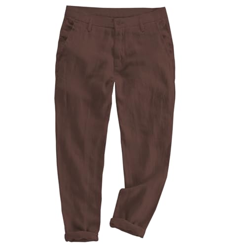 Men's Linen Pants Flat Front Casual Fit Dress Pants Solid Summer Lightweight Linen Trousers