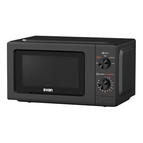 Svan Microondas 19 Litros Básico Negro SMW19700N. 700W, Programas, Modo Descongelación, Revestimiento Interior, Fácil Limpieza, Temporizador 30min.