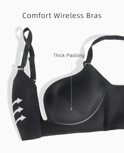 Women's Wireless Push Up Bra Seamless Padded Plunge No Underwire T Shirt Bras Comfort4