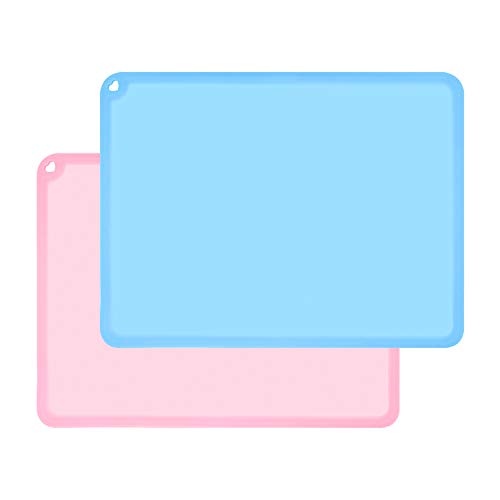 Kids Placemats, Non-Slip Silicone Placemats for Kids, Large Silicone Sheets for Crafts Resin Jewelry Casting Molds Mat, Multi-Purpose Placemat for Children Baby, 2 Pack, Baby Pink&Blue