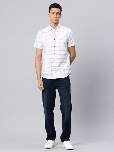 Image of Majestic Man Slim Fit Pure Cotton Half Sleeve Checked Casual Shirt