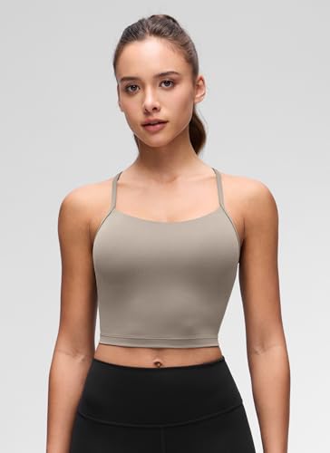 Image of CRZ YOGA Butterluxe Y Back Crop Tank Tops | Light Support, Removable Pads, Yoga, Extremely Soft, Scoop Neck, Spaghetti Straps, Longline Sports Bras for Women