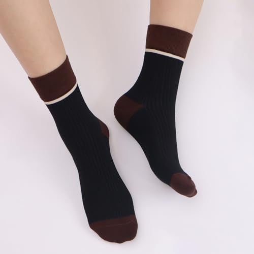 4 Pairs Fashion Colorful Combed Cotton Thin Ankle Crew Socks for Women, Striped Casual Soft Cute Vintage Colorblock Sock2