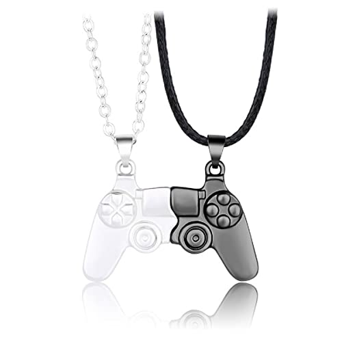 COLORFUL BLING 1 Pair Game Controller Matching Couple Pendant Necklaces Set Game Friendship BFF Best Friends for Him and Her Street Hiphop Jewelry-Black Silver