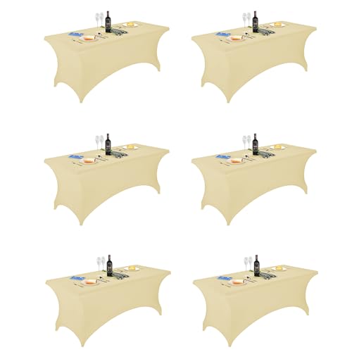 Image of FORLIFE 6Pack Spandex Table Covers 6ft,Fitted Tablecloth for 6ft Rectangular Tables, Stretch Patio Table Covers, Universal Spandex Table Cover for Wedding, Banquet, Party - Champnge