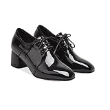 Women's Block Heel Oxfords Shoes Lace Up Office Dress Pumps Comfortable Chunky Heels Retro Square To
