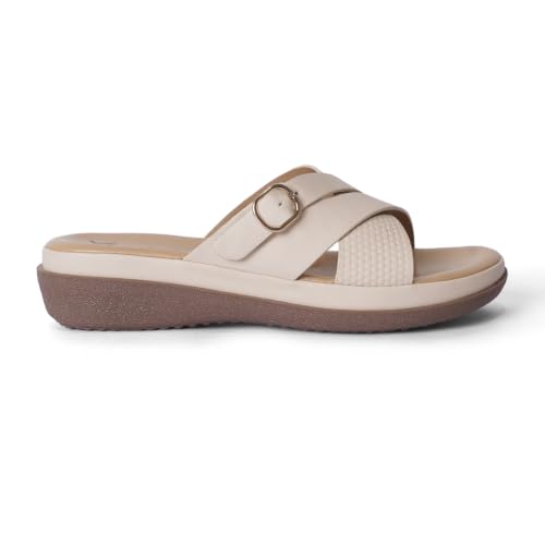 Image of YOHO Evergreen Slides Cross Strap Sandals for Women | Stylish, Comfortable Orthopedic & Anti Skid | Office, Summer, Beach, Casual Wear Flats for Ladies /Girls
