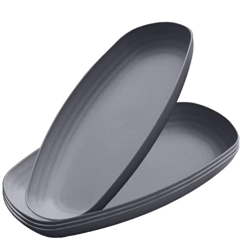 Image of Wheat Straw Plates for Steak, Pasta, Dessert, Salad, Dinner, Sushi, Side Dish, Fruit, Appetizer, Cake, Snacks, Rice Unbreakable Kids Fiber Tableware Microwave Safe (Grey, Pack of 4)