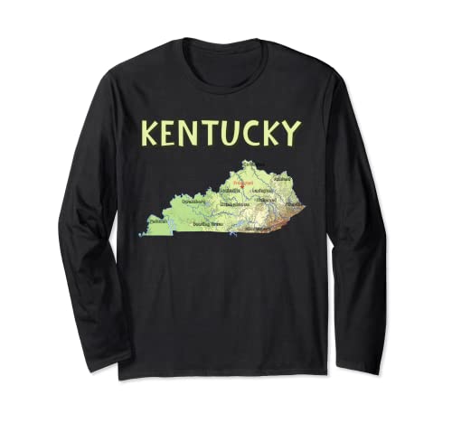 Mapa topográfico de Kentucky, mapa en relieve sombreado, ríos, Estados Unidos Manga Larga
