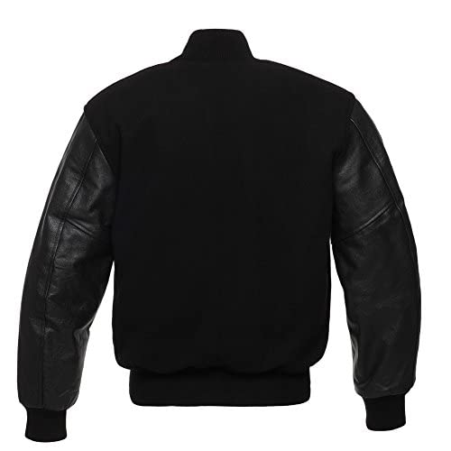Stewart & Strauss Varsity Letterman Jacket Black Wool & Black Leather,C112-XL X-Large - Thumbnail 2