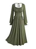 ROSE GAL Plus Size Womens Renaissance Fairy Dress Lace-up Tie Ruffles Pleated Square Neck Flowy Cottagecore Corset Peasant Dress Medieval Costume(Green_1/3X)