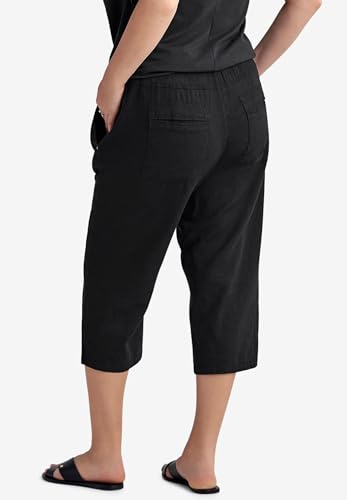 ellos Plus Size Ribbed Elastic Waist Linen-Blend Capris2