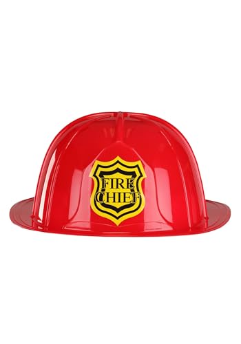 Firefighter Helmet Costume Accessory for Adults - Red Plastic Fire Chief Hat for Halloween Party or Fireman Outfit Standard