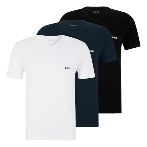 BOSS Herren Classic T-Shirts Kurzarm Shirts Pure Cotton V-Neck 3er Pack Farbe:Mehrfarbig Artikel:-984 Navy/White/Black Größe:XL