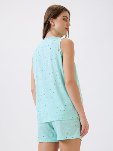Image of AV2 Women's Cotton Printed Round Neck Sleeveless Night Suit Set | Bermuda Shorts Set | Casual Night Dress -2912