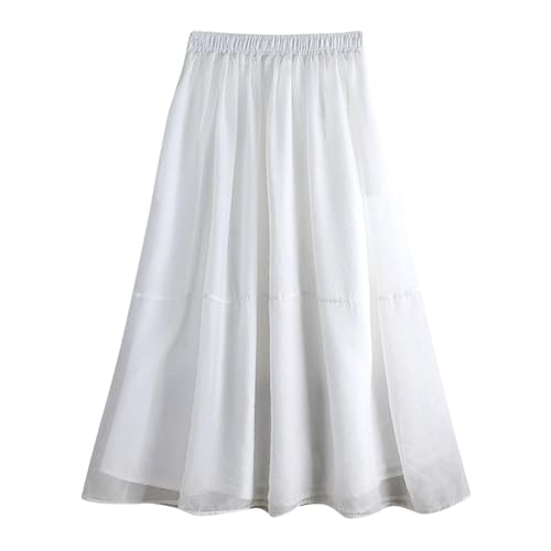 Women's Chiffon Flowy Maxi Skirts Boho Summer Elastic Waisted Pleated A Line Long Skirt 2025 Trendy Fairy Skirts