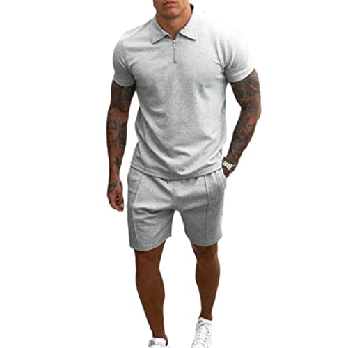 Survêtement en coton pour homme ensemble 2 pièces gris en taille L pour le sport et la détente
