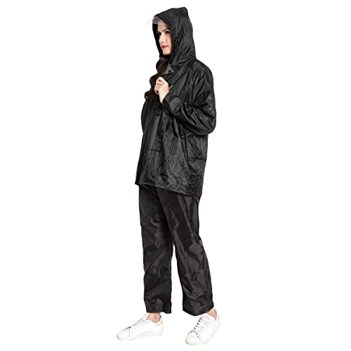 Image of Zacharias Women's Waterproof Reversible Double Layer Solid Raincoat with Pant (RG-2) (Black)