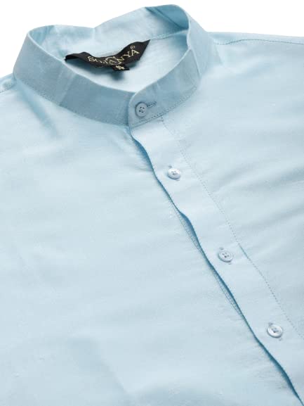 Image of SOJANYA (Since 1958 Men's Silk Blend SkyBlue Kurta Pyjama & PeacockBlue Self Design Nehru Jacket Combo