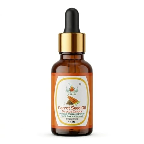 Image of KUNJ Carrot Seed Oil 10ML - Pure Natural Cold Pressed Carrier Oil for Glowing Skin, Face Care, Hair Nourishment, Massage, DIY Cosmetics & Daily Beauty Care