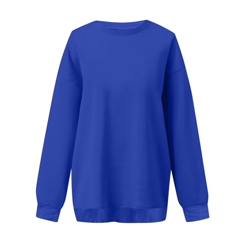 Crew Neck Sweatshirts Women Fall Cozy Crewneck Oversized Sweatshirt Comfy Fleece Pullover Sweatshirts No Hood Plain Cute Tunic Sweatshirt Hoodless Hoodies Loose Fit Sweat Shirt 2025 Sweater Royal Blue