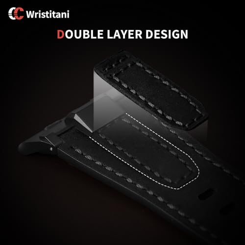 Image of Wristitani Leather Bands Compatible with Apple Watch Band 49mm 46mm 45mm 44mm for Men, Metal Connector & Genuine Leather Straps for iWatch Ultra3 /2 /1 SE3 /2 /1 Series 11 10 9 8 7 6 5 4 [NO Watch and Case]